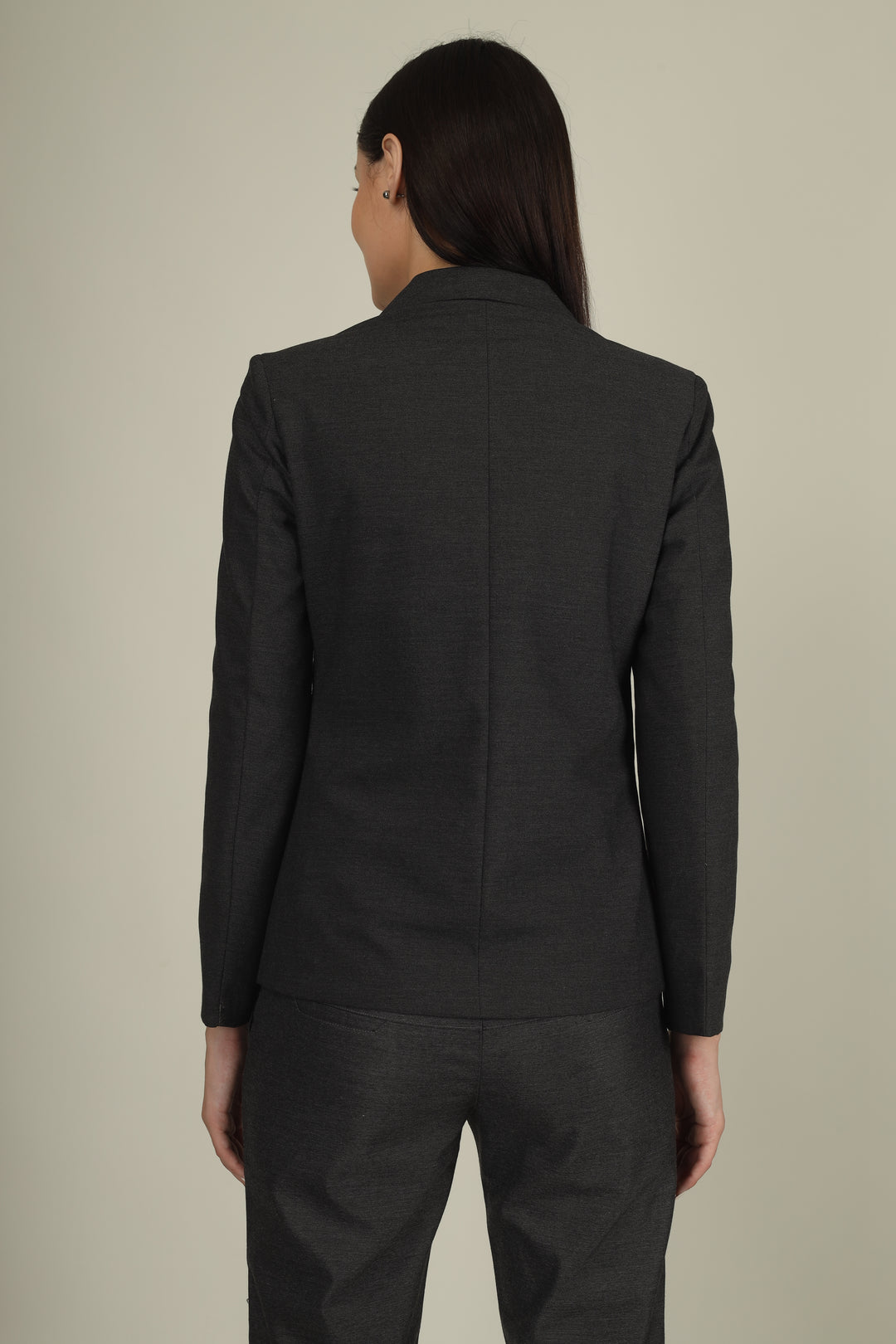 COTTON NOTCHED LAPEL COLLAR DARK GREY BLAZER
