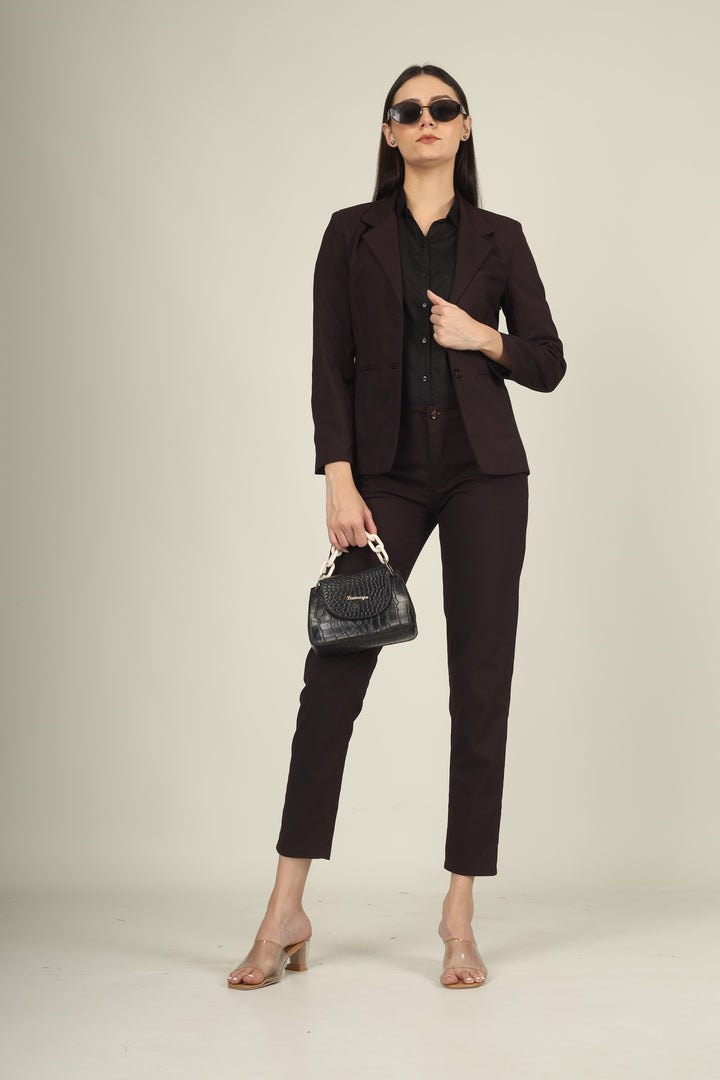 COTTON NOTCHED LAPEL COLLAR WINE BLAZER