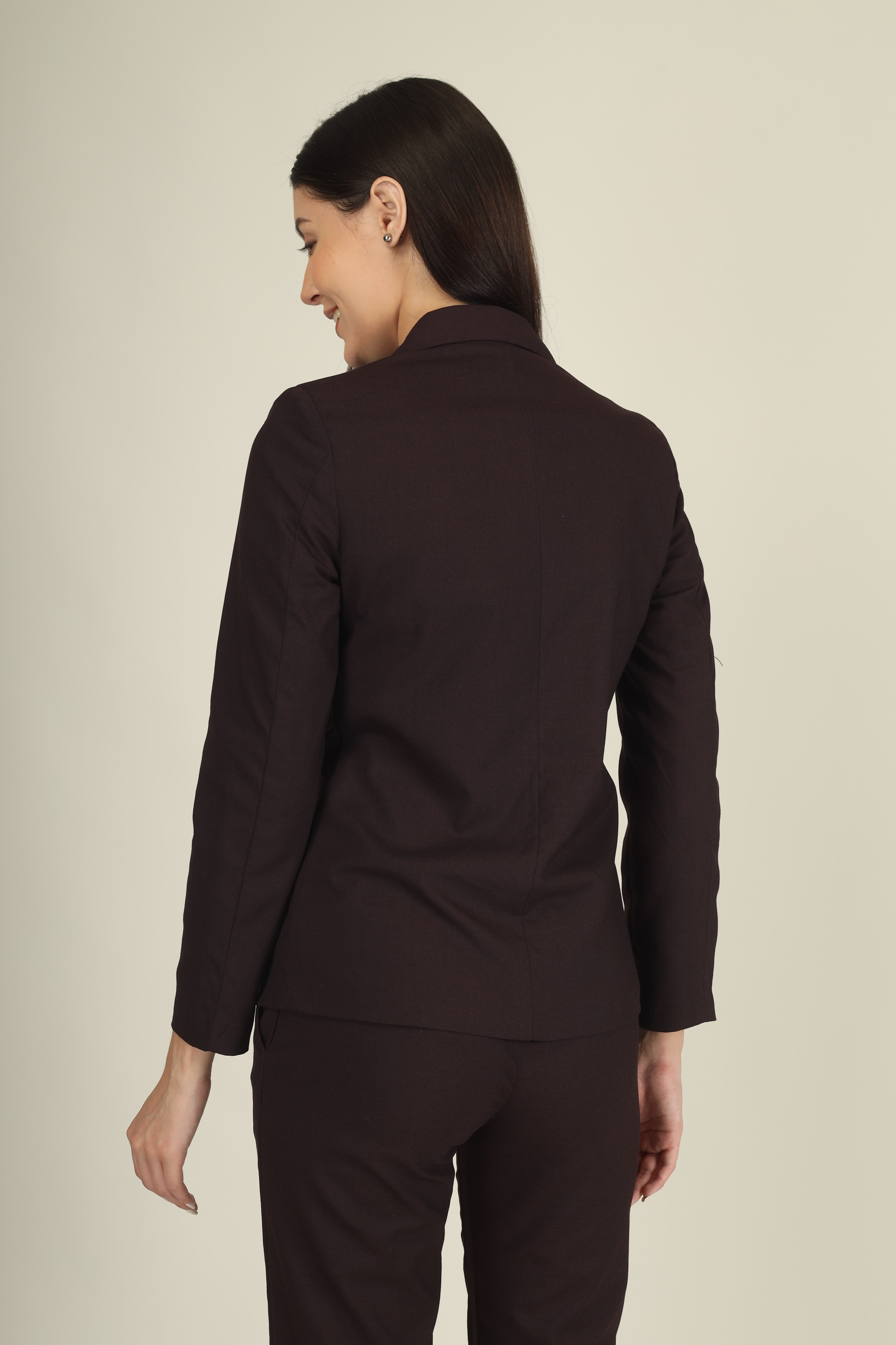 COTTON NOTCHED LAPEL COLLAR WINE BLAZER
