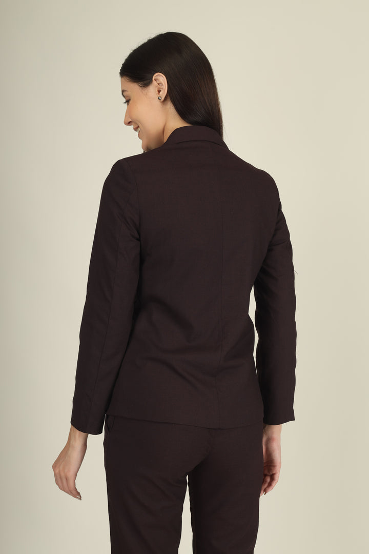 COTTON NOTCHED LAPEL COLLAR WINE BLAZER