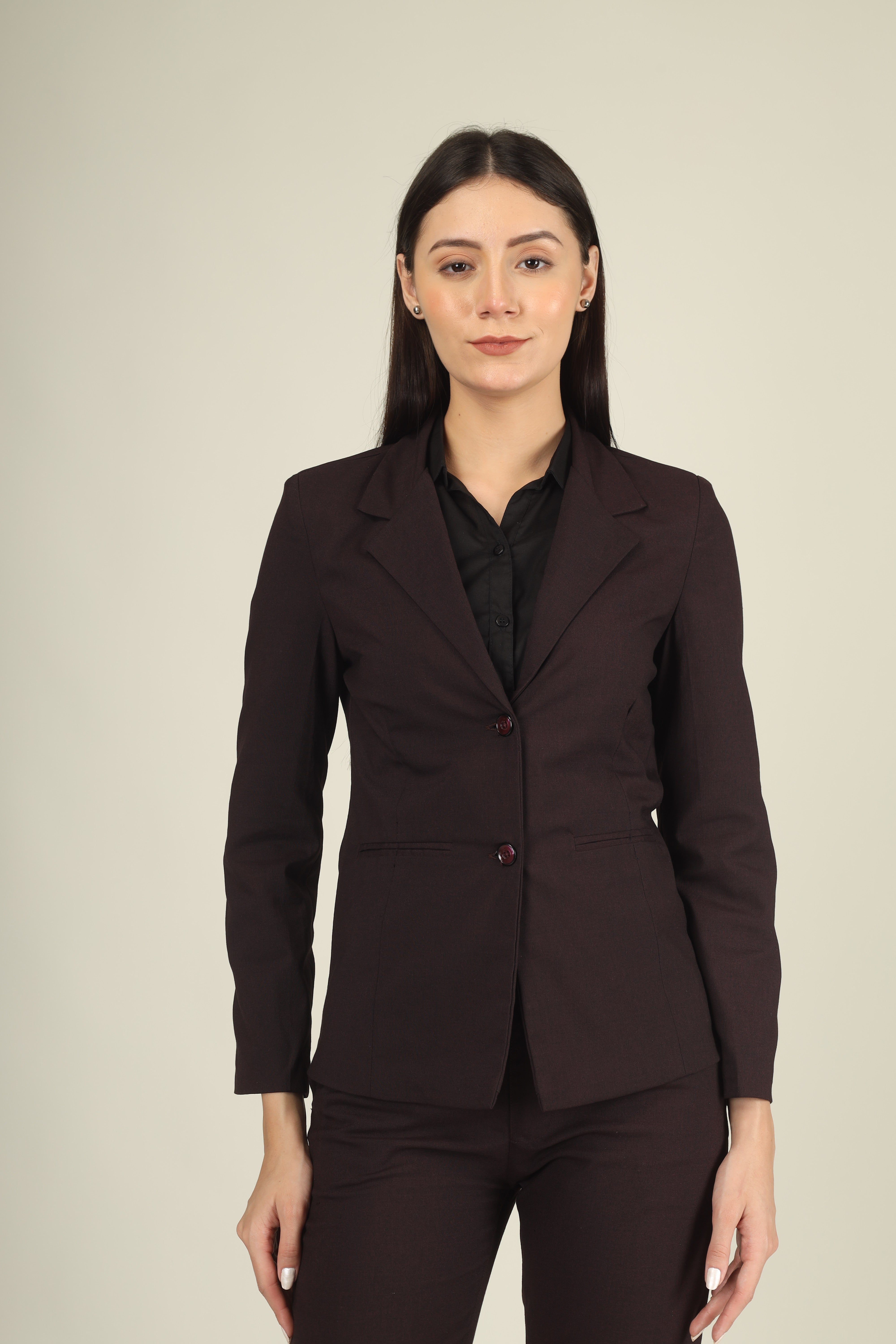 COTTON NOTCHED LAPEL COLLAR WINE BLAZER
