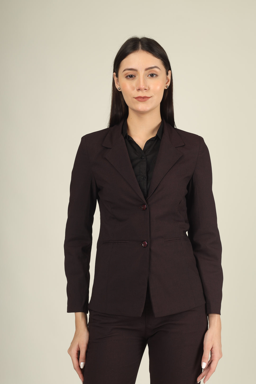 COTTON NOTCHED LAPEL COLLAR WINE BLAZER