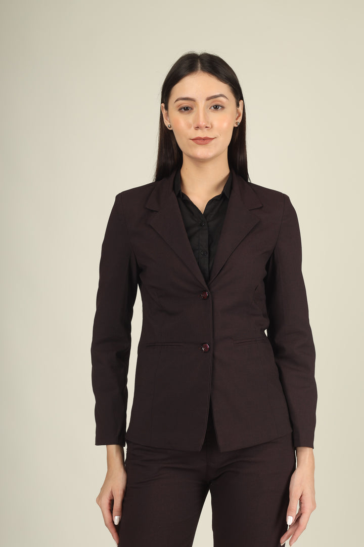 COTTON NOTCHED LAPEL COLLAR WINE BLAZER