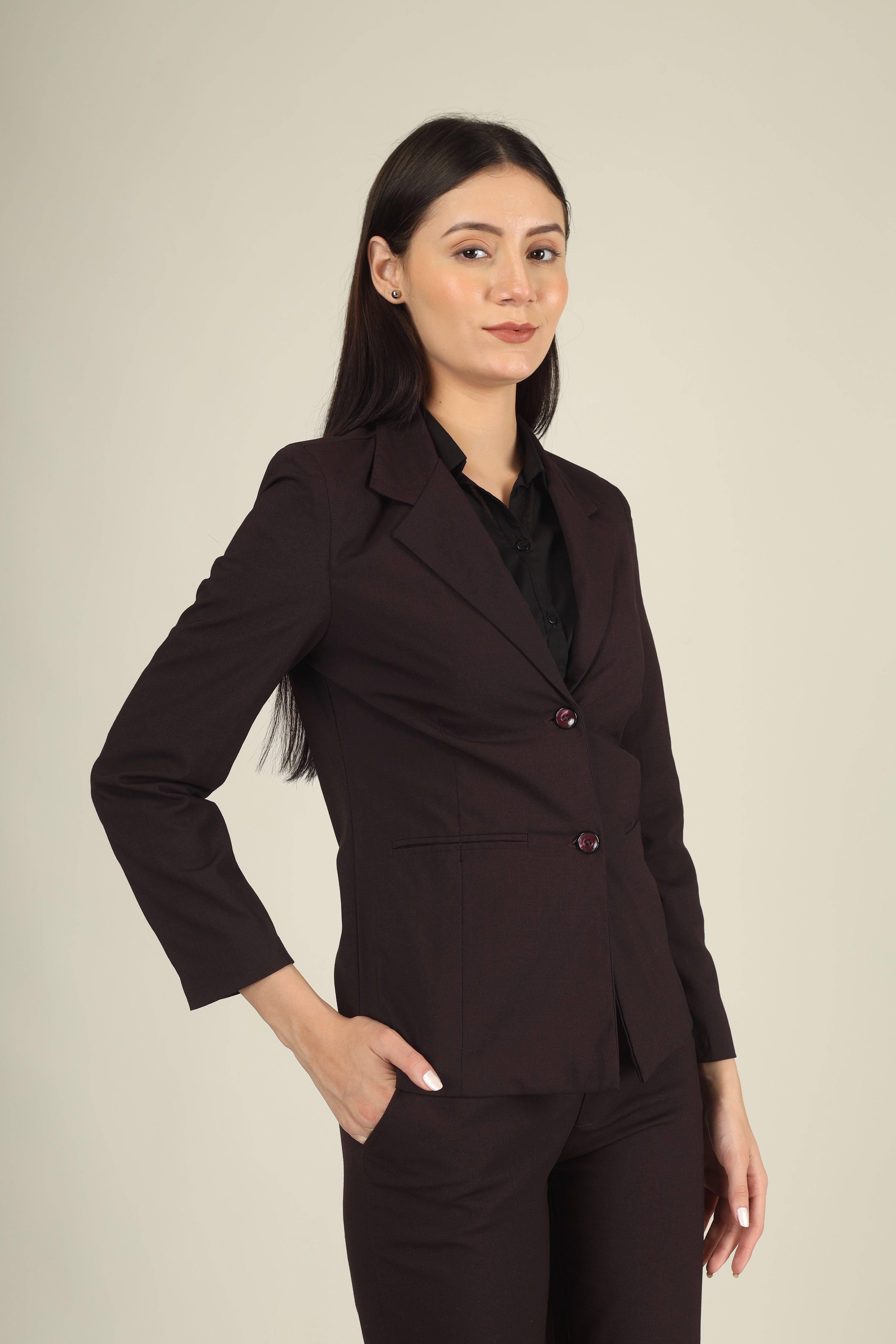 COTTON NOTCHED LAPEL COLLAR WINE BLAZER