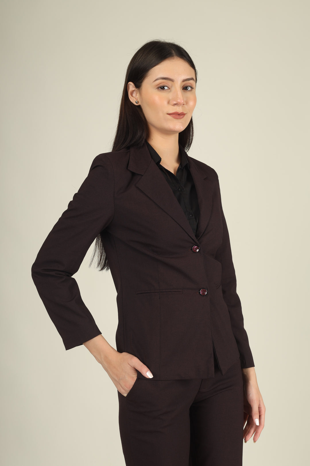 COTTON NOTCHED LAPEL COLLAR WINE BLAZER