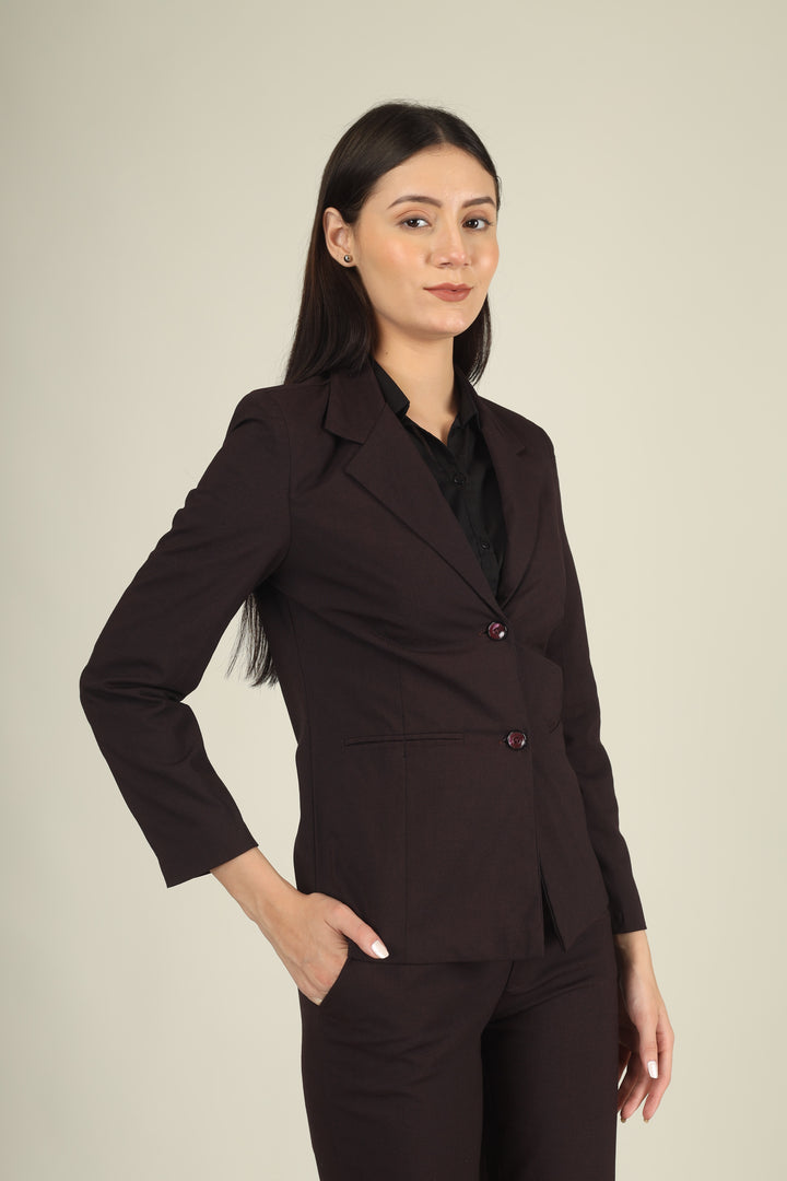 COTTON NOTCHED LAPEL COLLAR WINE BLAZER