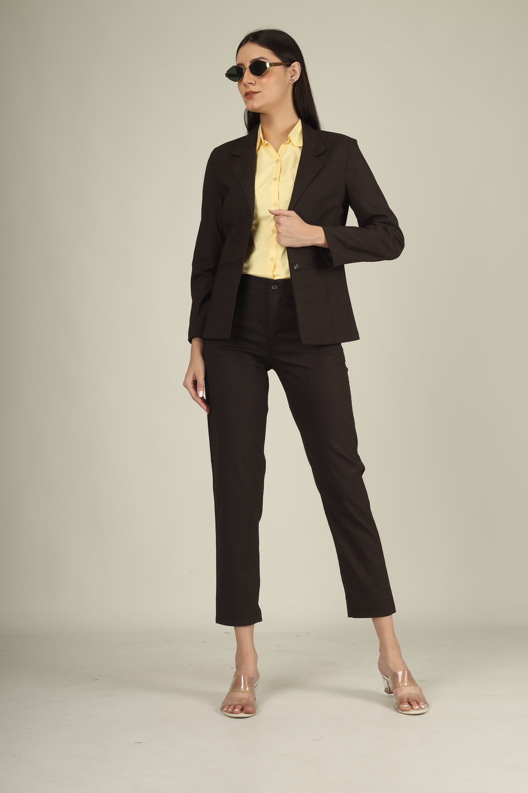COTTON NOTCHED LAPEL COLLAR BROWN BLAZER
