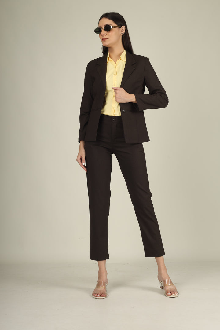 COTTON NOTCHED LAPEL COLLAR BROWN BLAZER