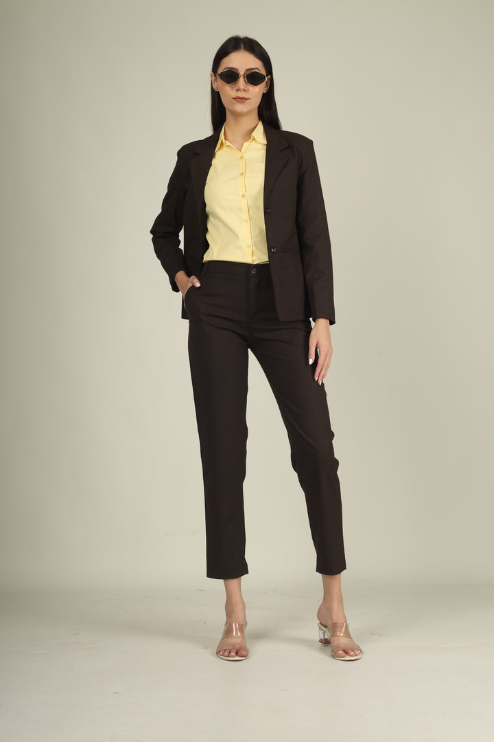 COTTON NOTCHED LAPEL COLLAR BROWN BLAZER