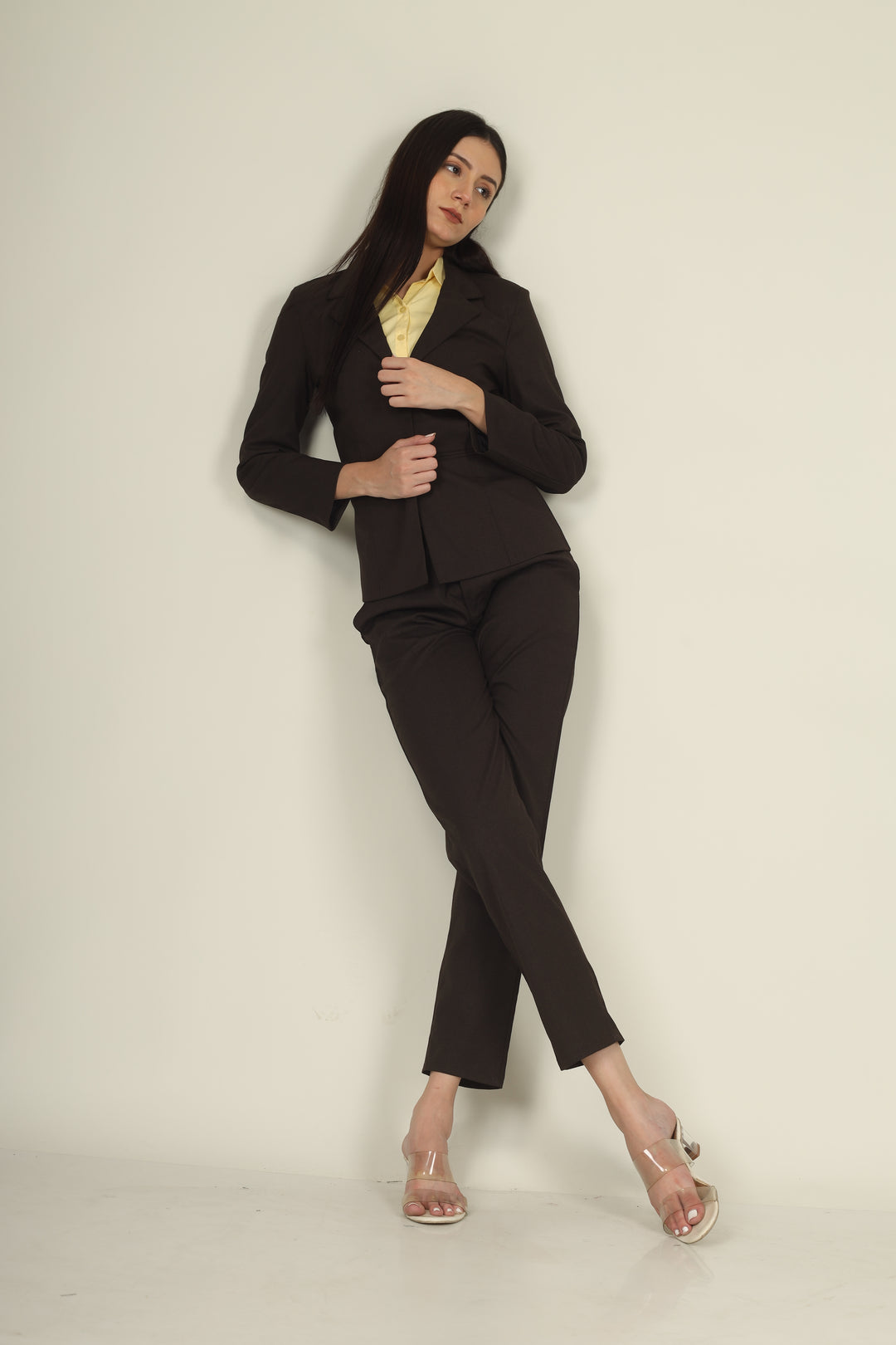 COTTON NOTCHED LAPEL COLLAR BROWN BLAZER