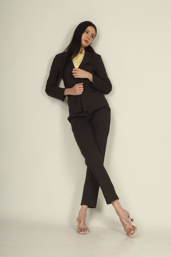 COTTON NOTCHED LAPEL COLLAR BROWN BLAZER