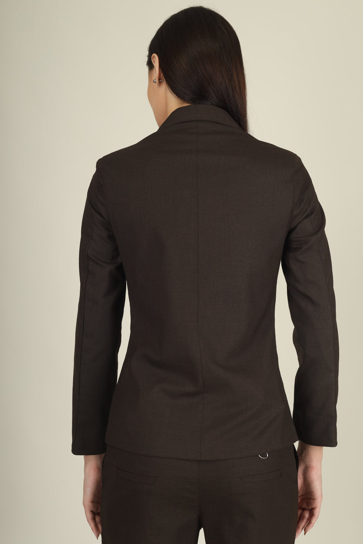 COTTON NOTCHED LAPEL COLLAR BROWN BLAZER