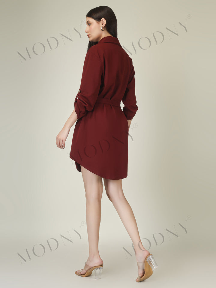 Wrapped Sleeves Shirt Dress