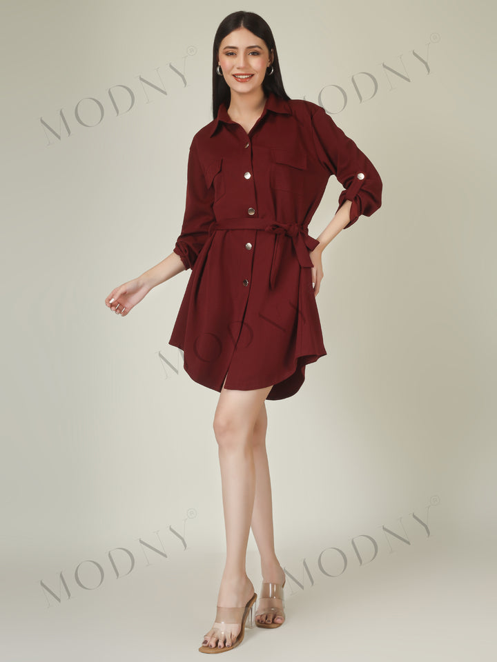 Wrapped Sleeves Shirt Dress