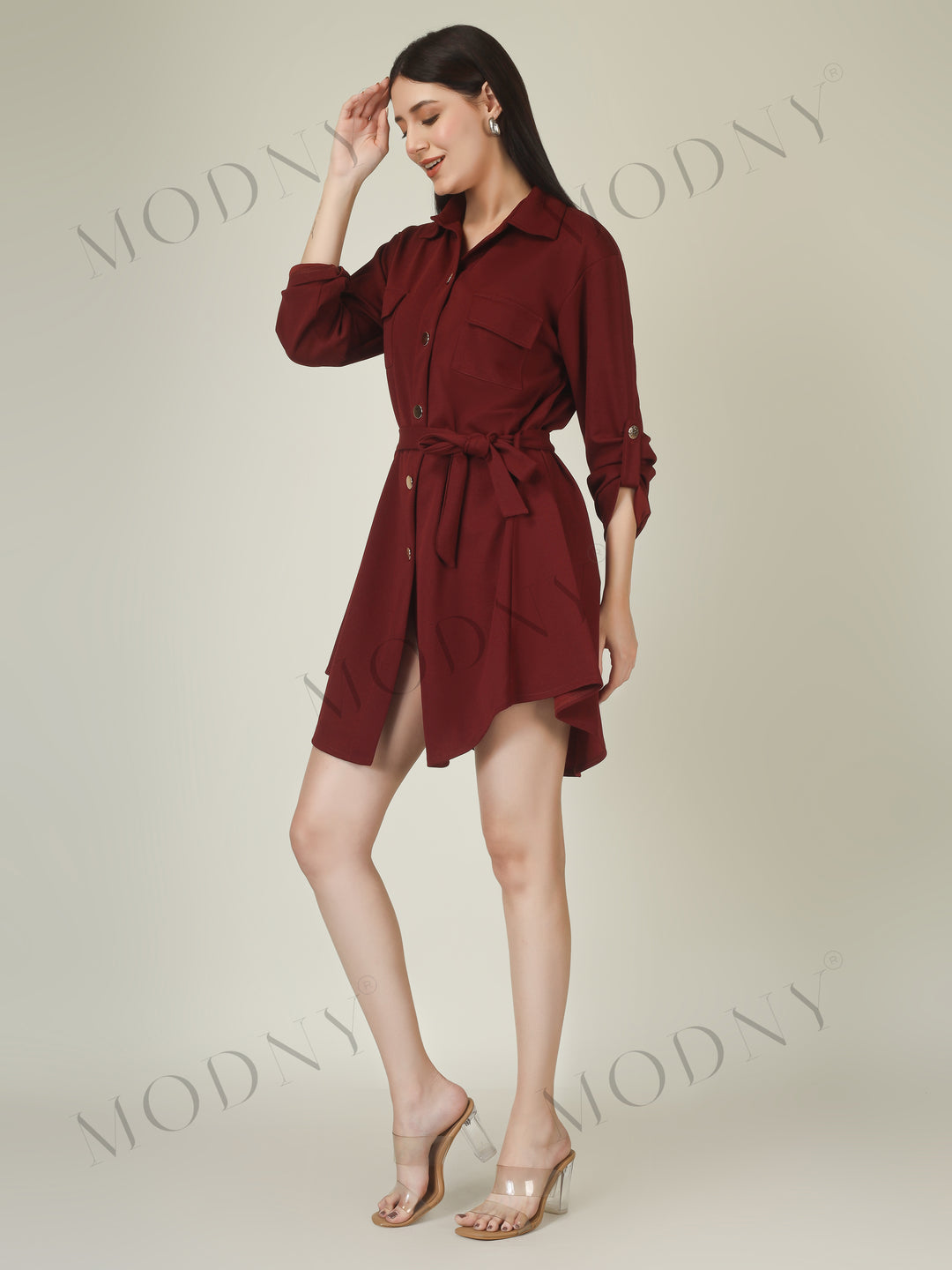 Wrapped Sleeves Shirt Dress