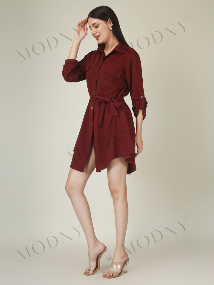Wrapped Sleeves Shirt Dress