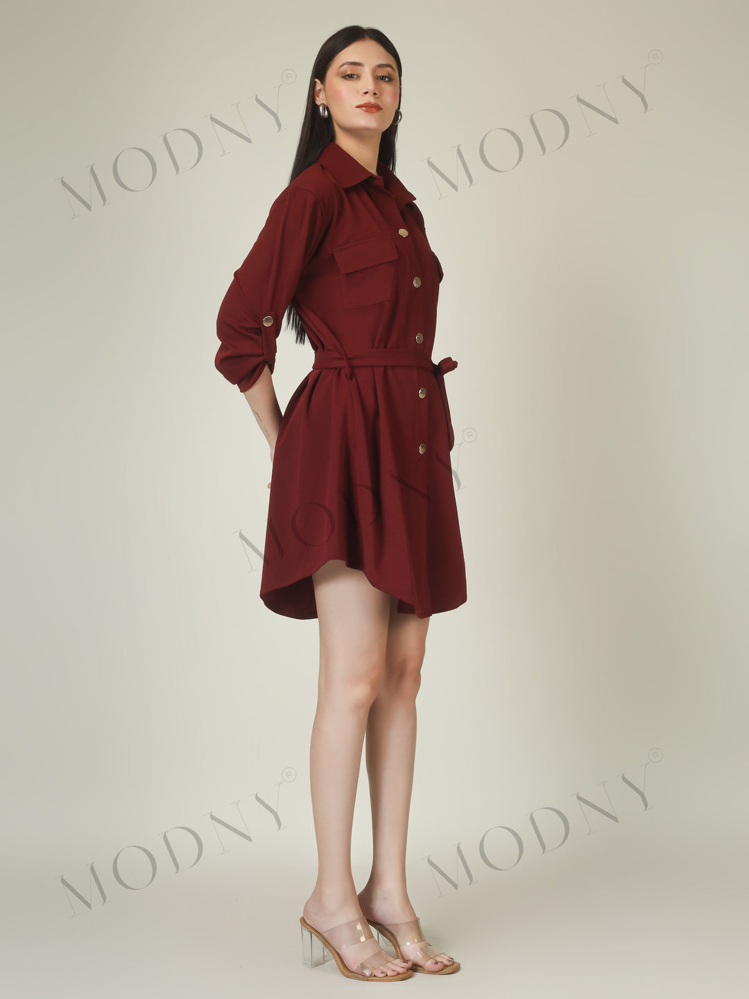 Wrapped Sleeves Shirt Dress