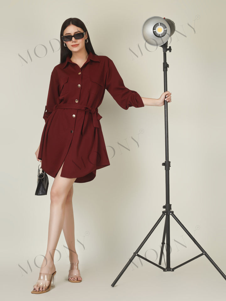 Wrapped Sleeves Shirt Dress