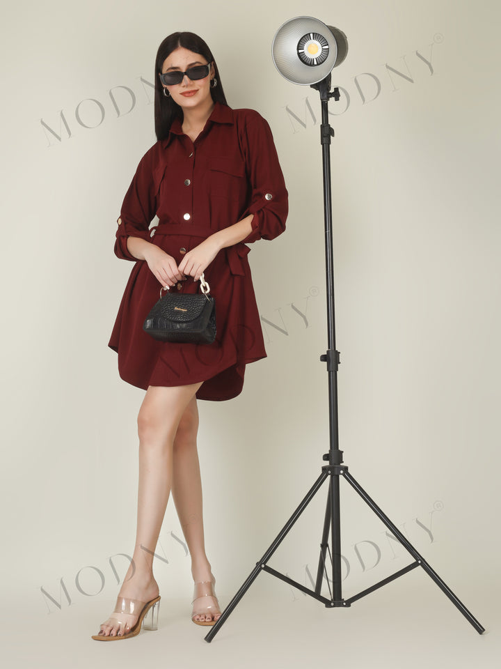 Wrapped Sleeves Shirt Dress