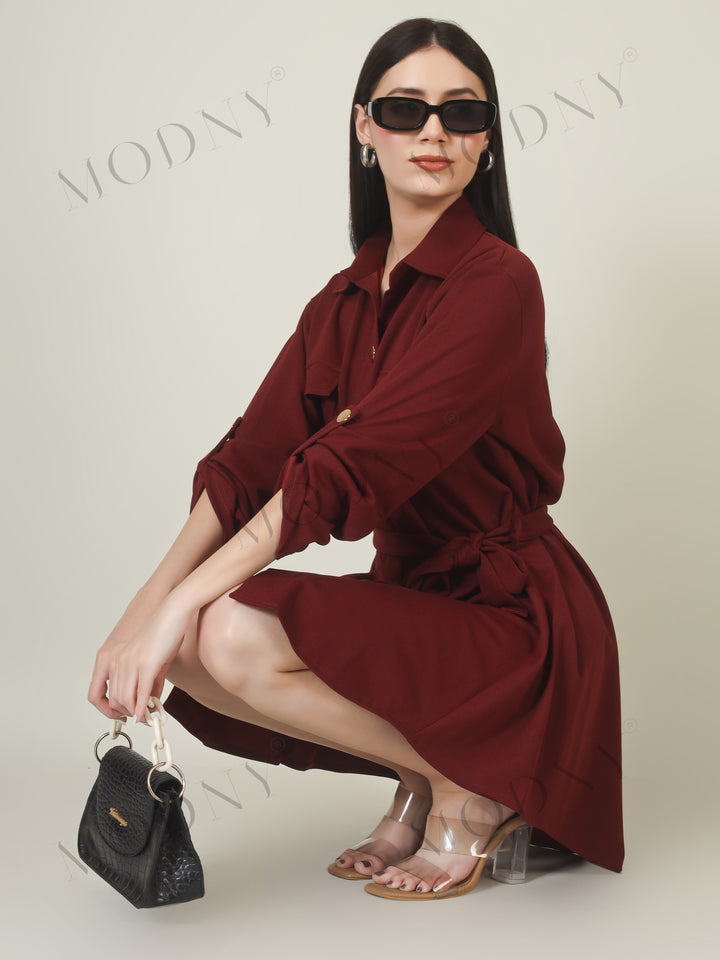 Wrapped Sleeves Shirt Dress