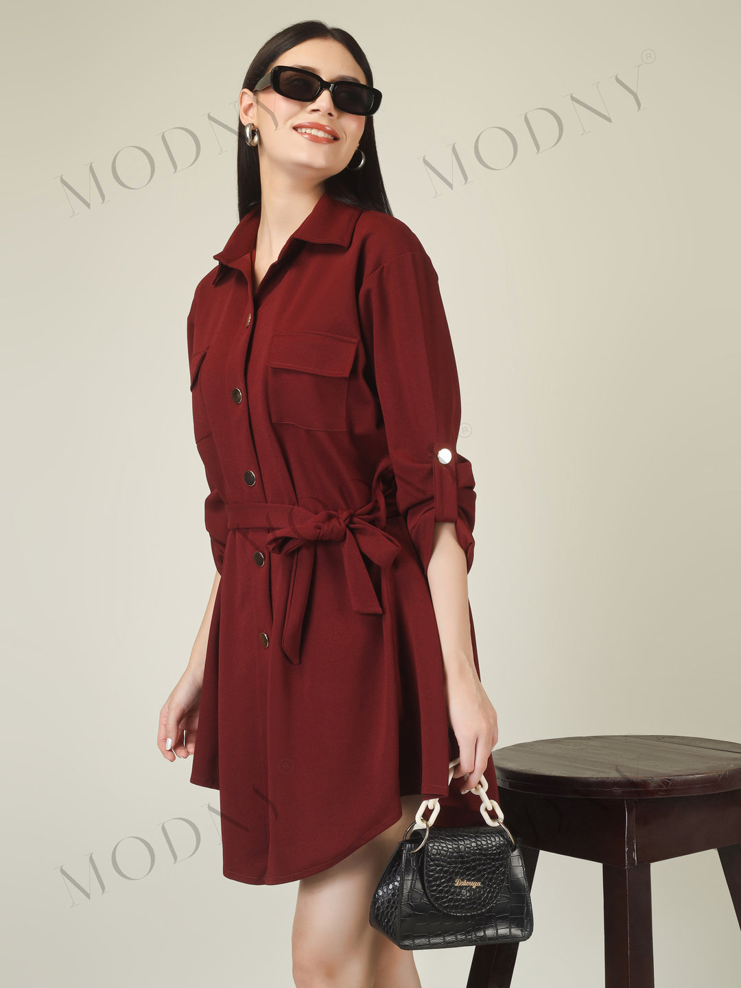 Wrapped Sleeves Shirt Dress