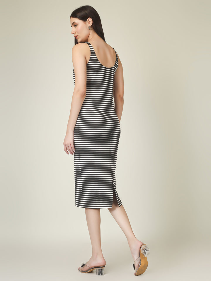 VIBRANT STRIPES MIDI DRESS