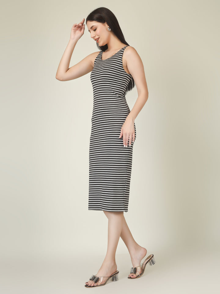 VIBRANT STRIPES MIDI DRESS
