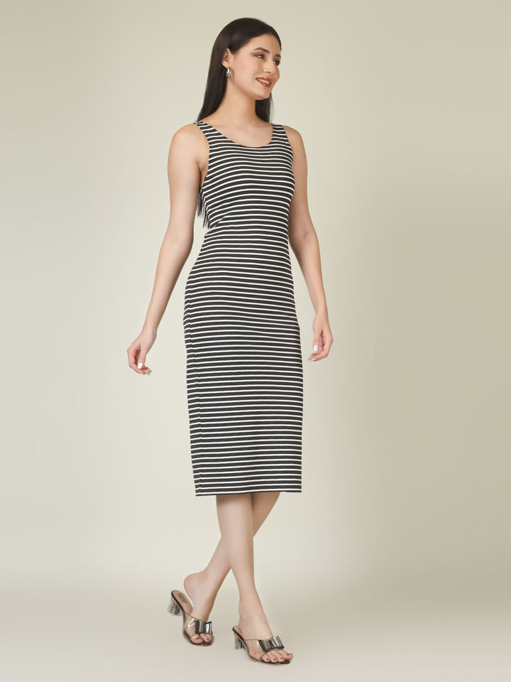 VIBRANT STRIPES MIDI DRESS