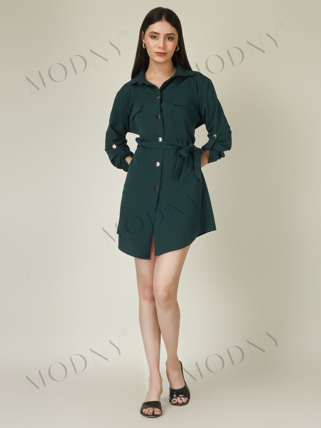 Wrapped Sleeves Shirt Dress