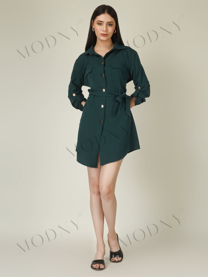 Wrapped Sleeves Shirt Dress