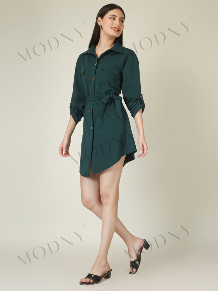 Wrapped Sleeves Shirt Dress