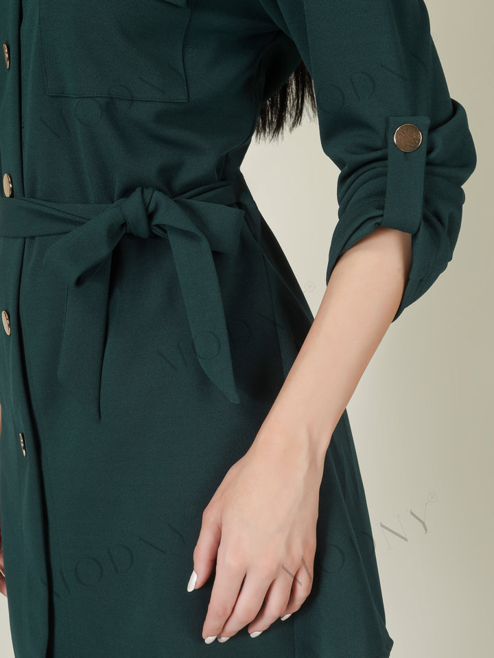 Wrapped Sleeves Shirt Dress