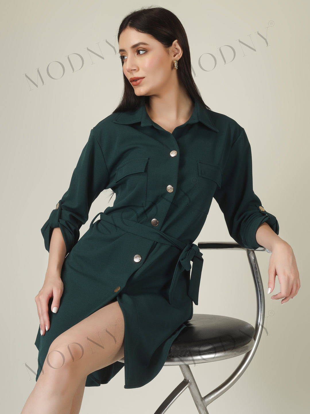 Wrapped Sleeves Shirt Dress