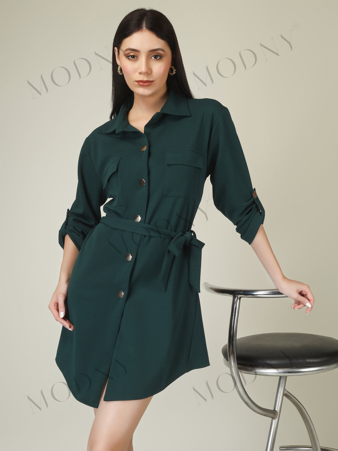 Wrapped Sleeves Shirt Dress