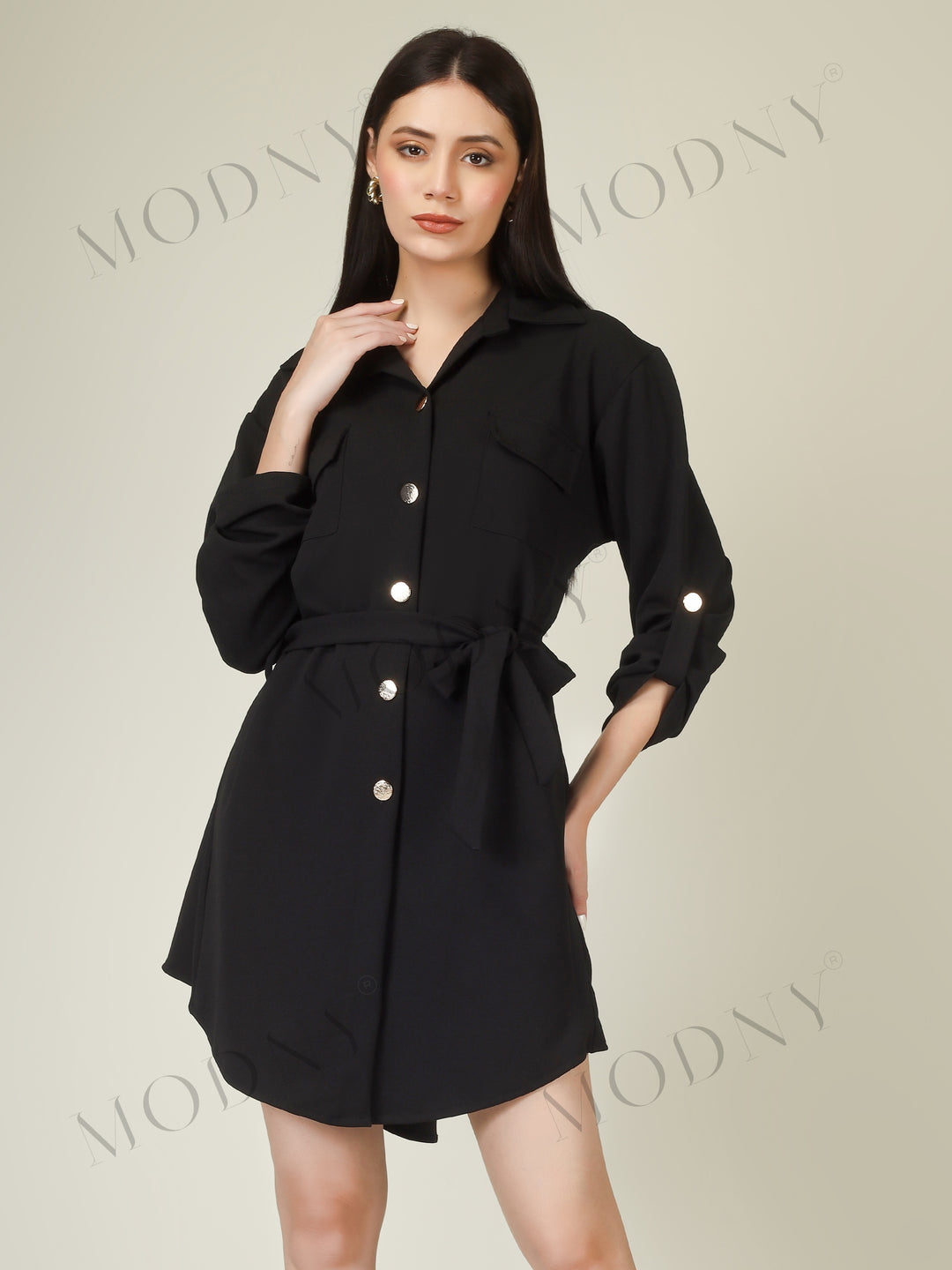 Wrapped Sleeves Shirt Dress