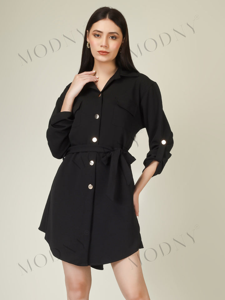 Wrapped Sleeves Shirt Dress