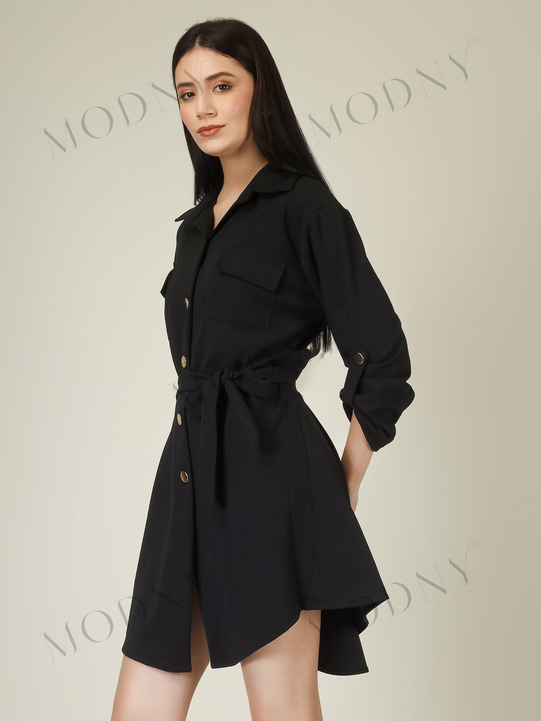 Wrapped Sleeves Shirt Dress