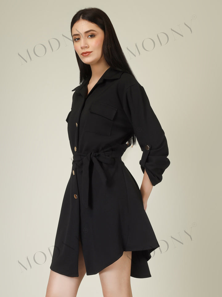 Wrapped Sleeves Shirt Dress