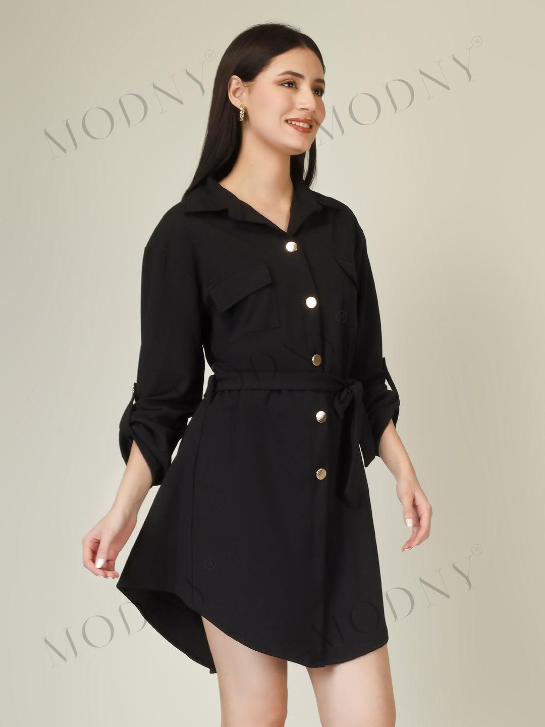 Wrapped Sleeves Shirt Dress