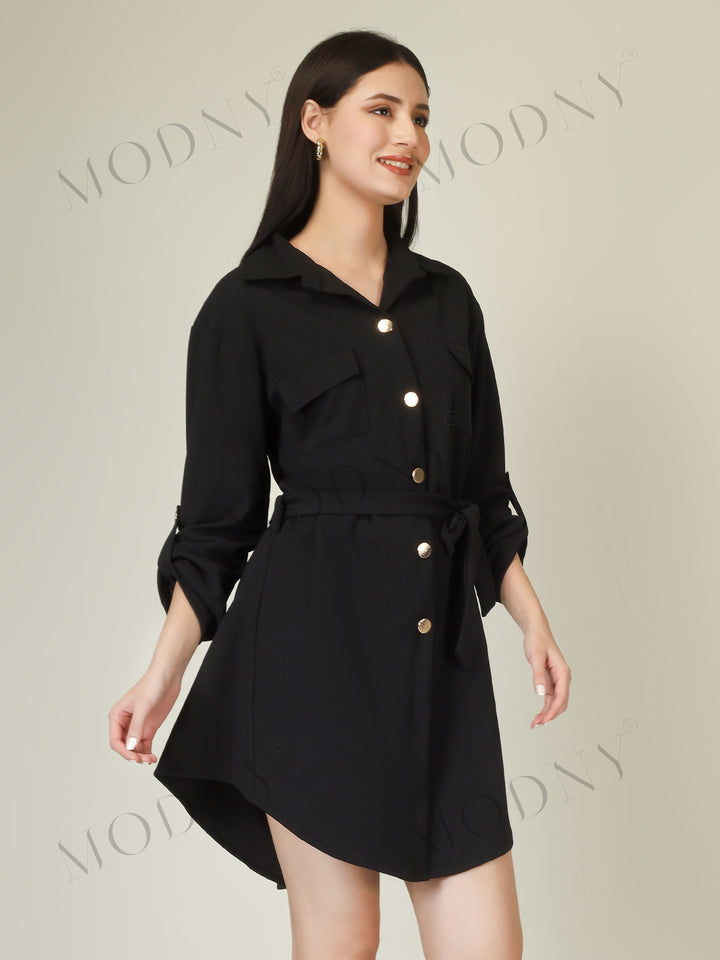 Wrapped Sleeves Shirt Dress