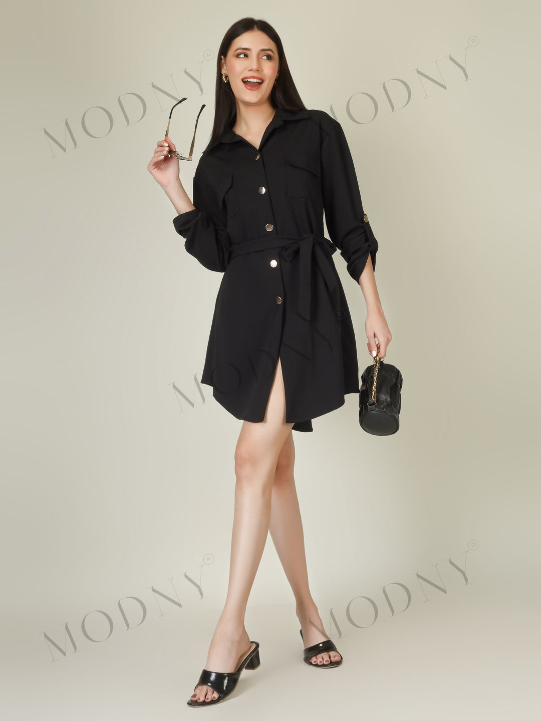 Wrapped Sleeves Shirt Dress