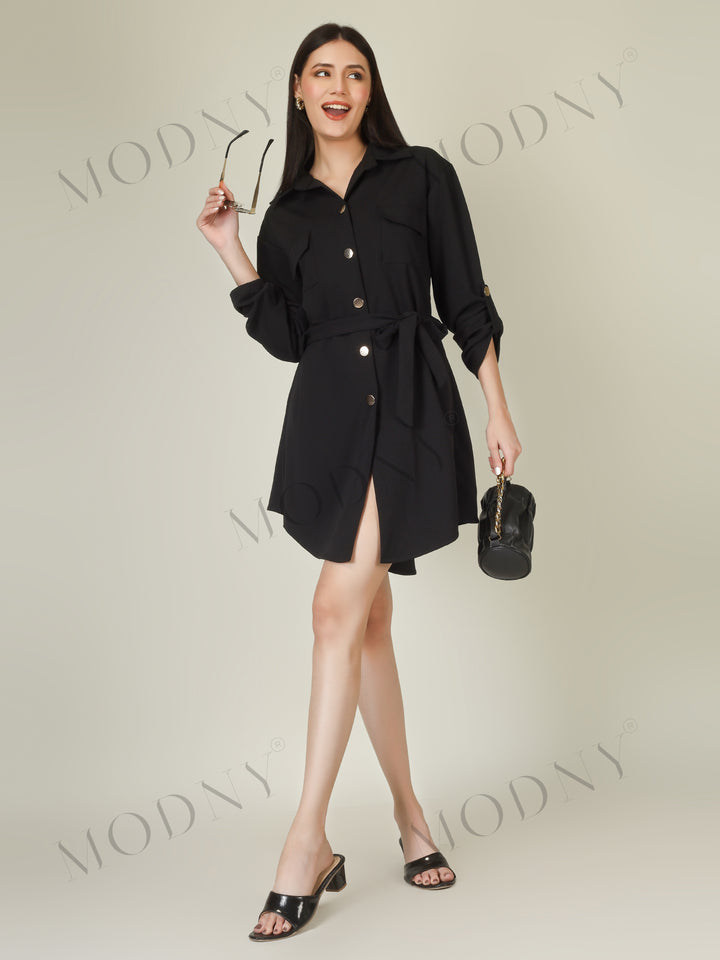 Wrapped Sleeves Shirt Dress