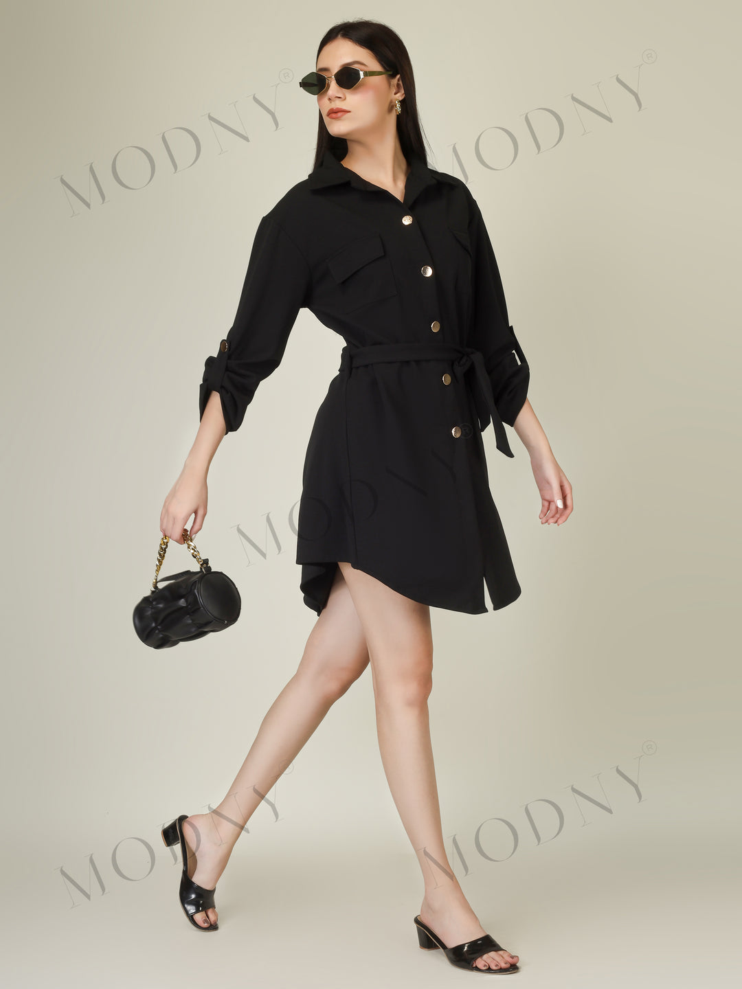 Wrapped Sleeves Shirt Dress
