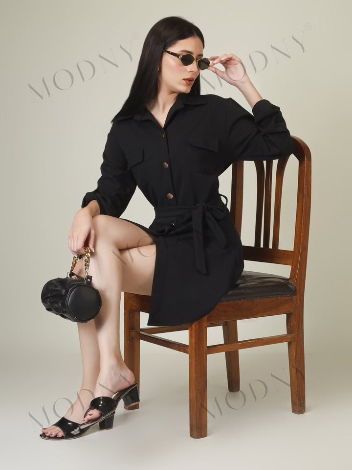 Wrapped Sleeves Shirt Dress