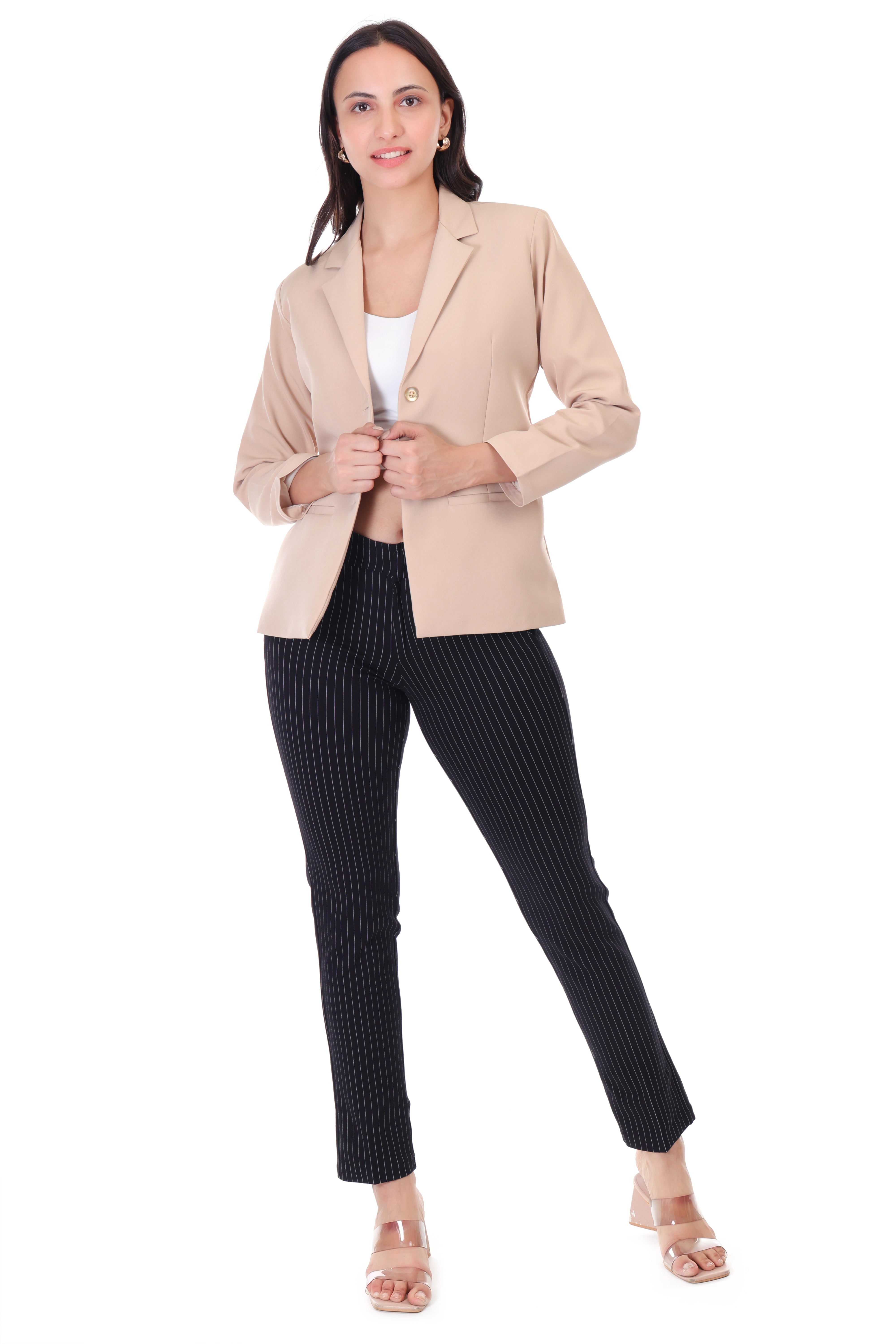 CLASSIC SINGLE BREASTED BEIGE BLAZER PLUS SIZE