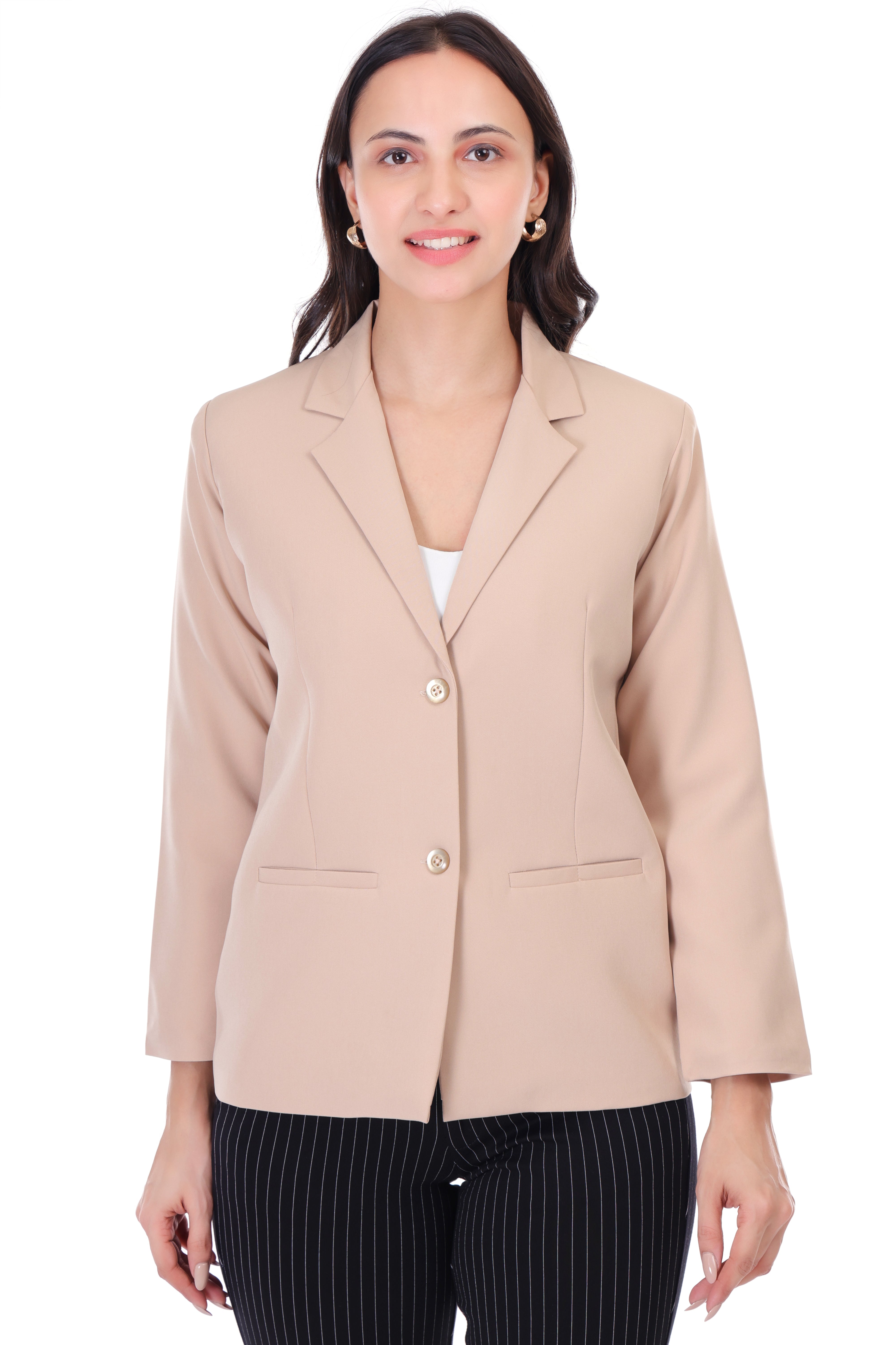 CLASSIC SINGLE BREASTED BEIGE BLAZER PLUS SIZE
