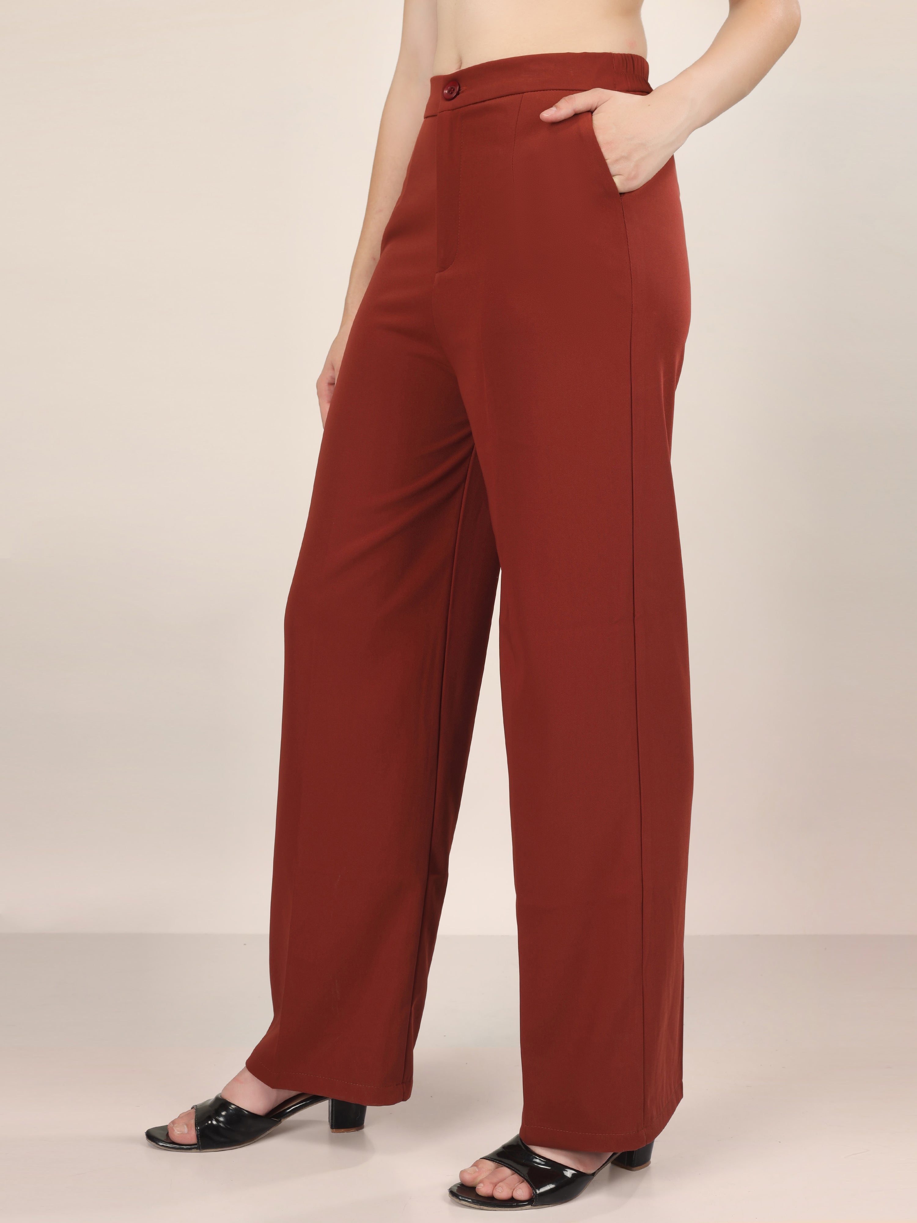 SINGLE BUTTON HIGH RISE FORMAL PANTS