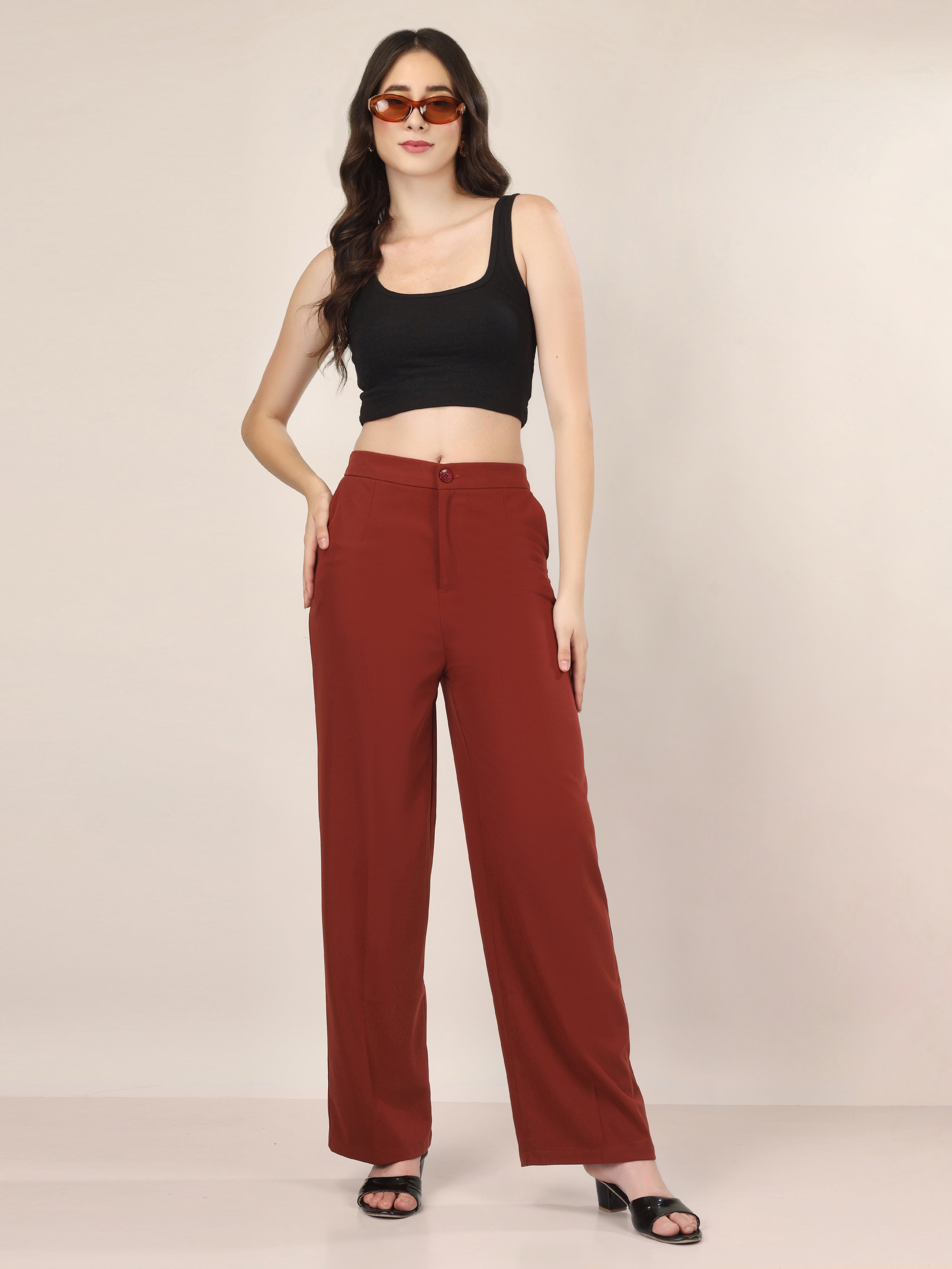 SINGLE BUTTON HIGH RISE FORMAL PANTS