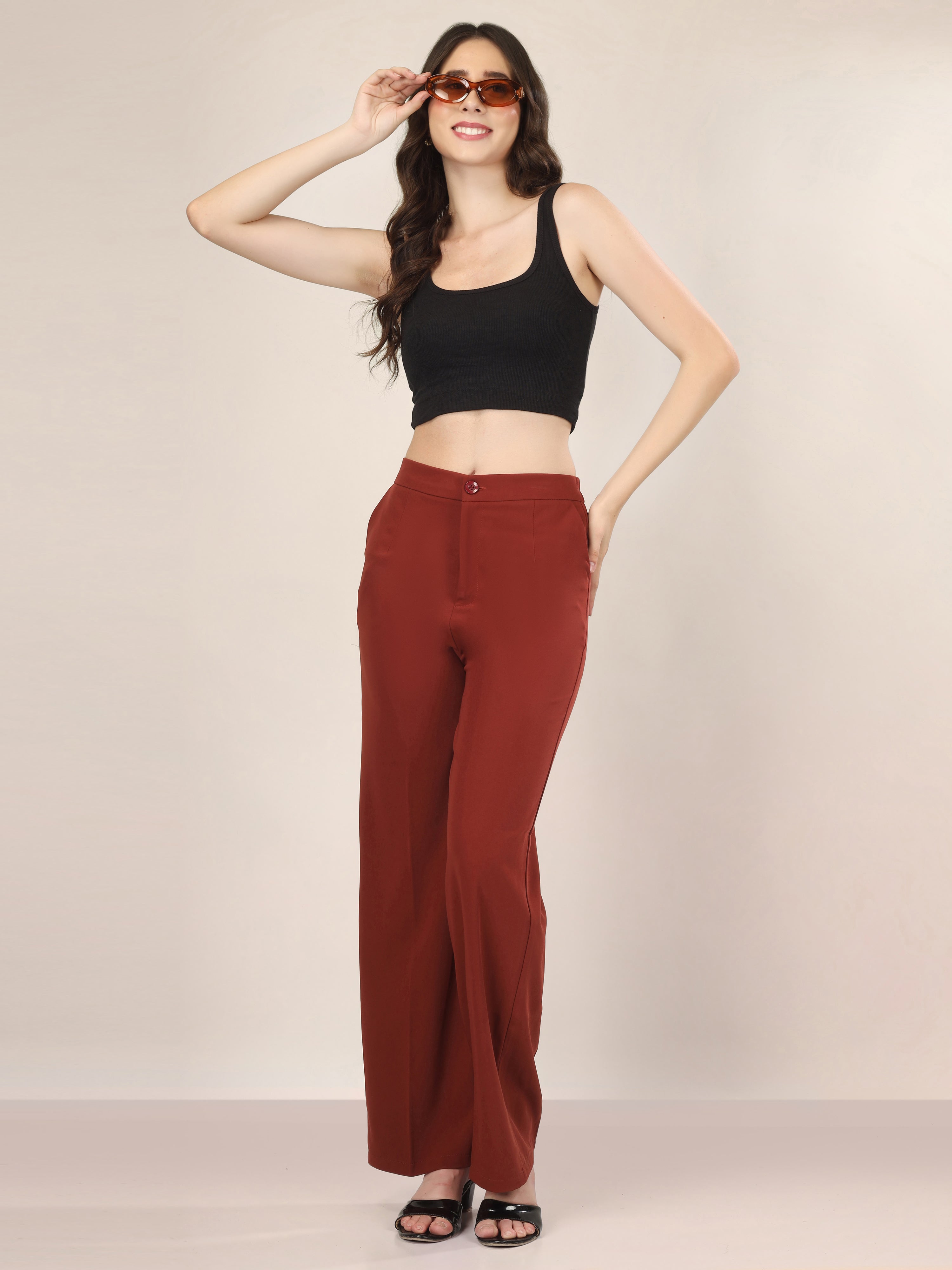 SINGLE BUTTON HIGH RISE FORMAL PANTS