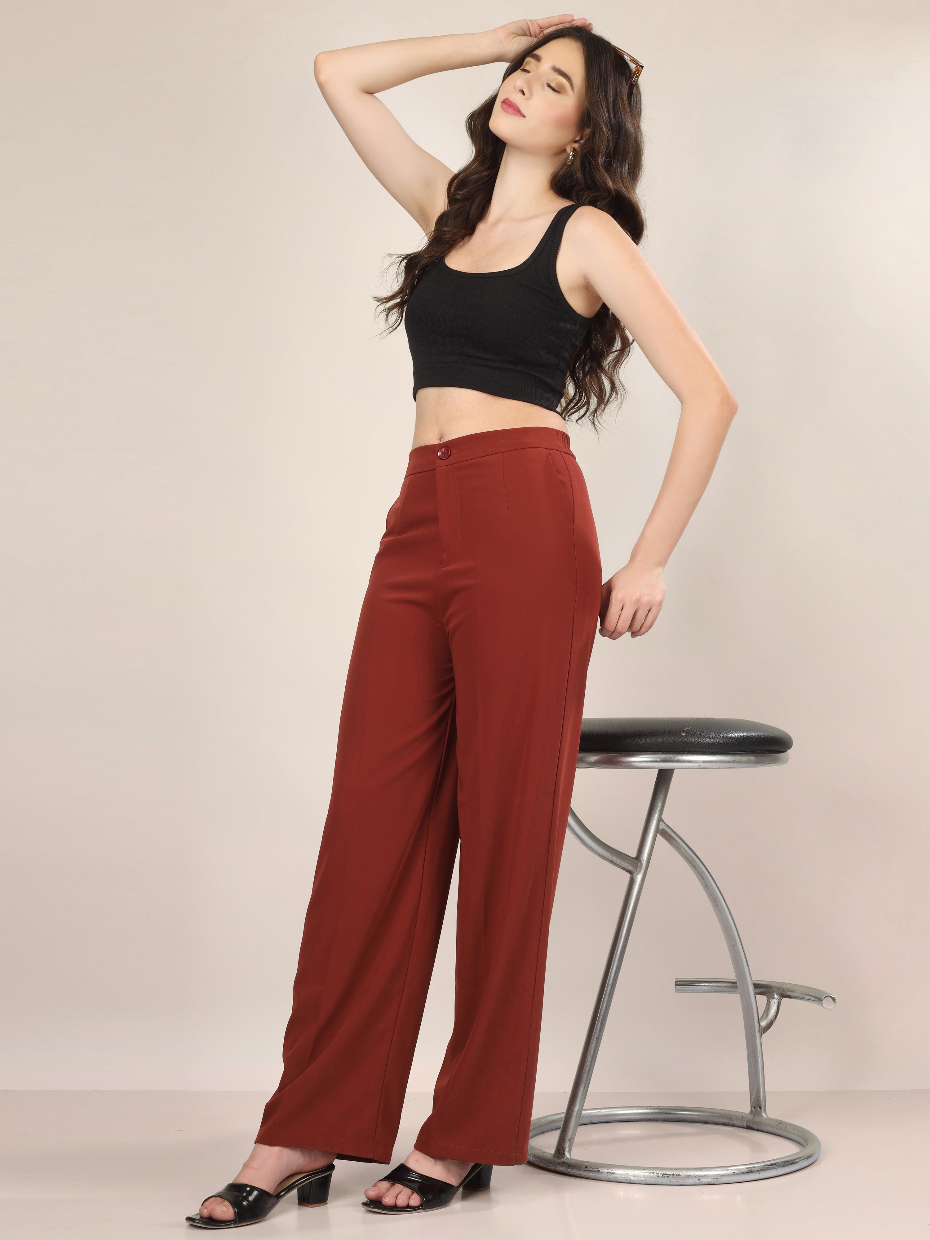 SINGLE BUTTON HIGH RISE FORMAL PANTS